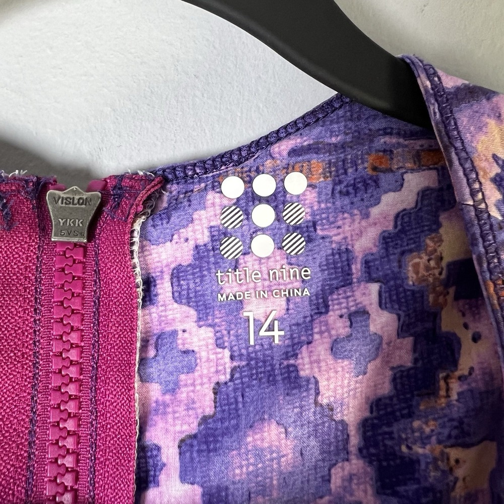 Title Nine Sz 14 Nimblene Arabella Quick Dry Shelf Bra Back Zip Purple Dress Gym - Picture 7 of 16
